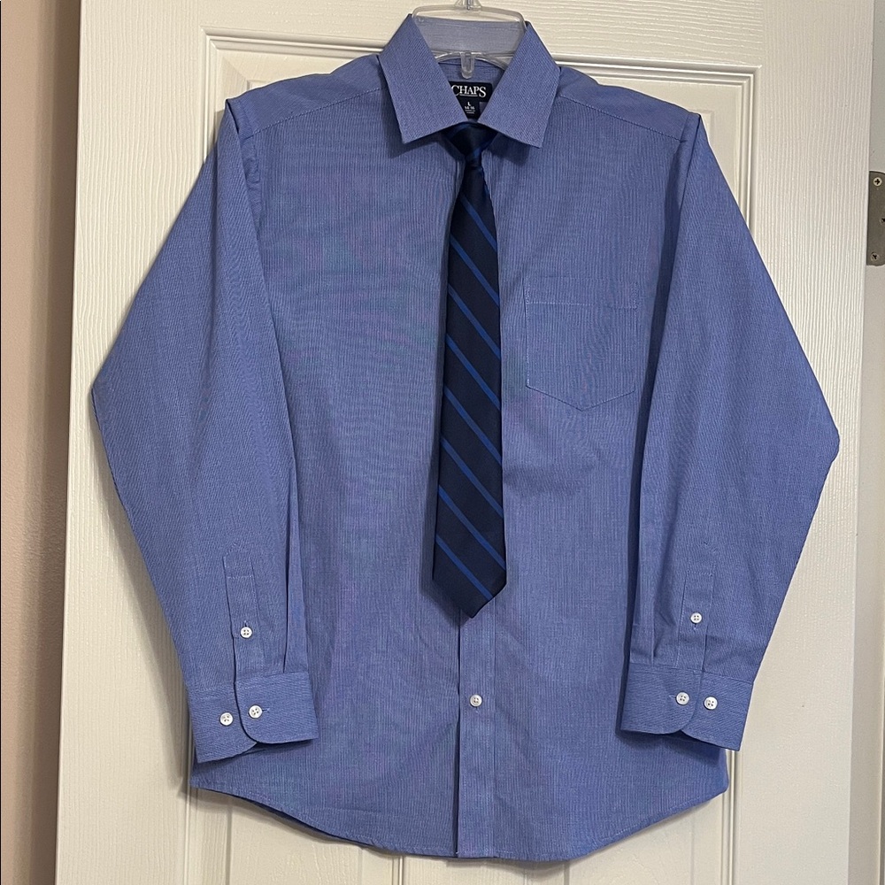 Youth Chaps Classic Blue Dress Shirt and tie set